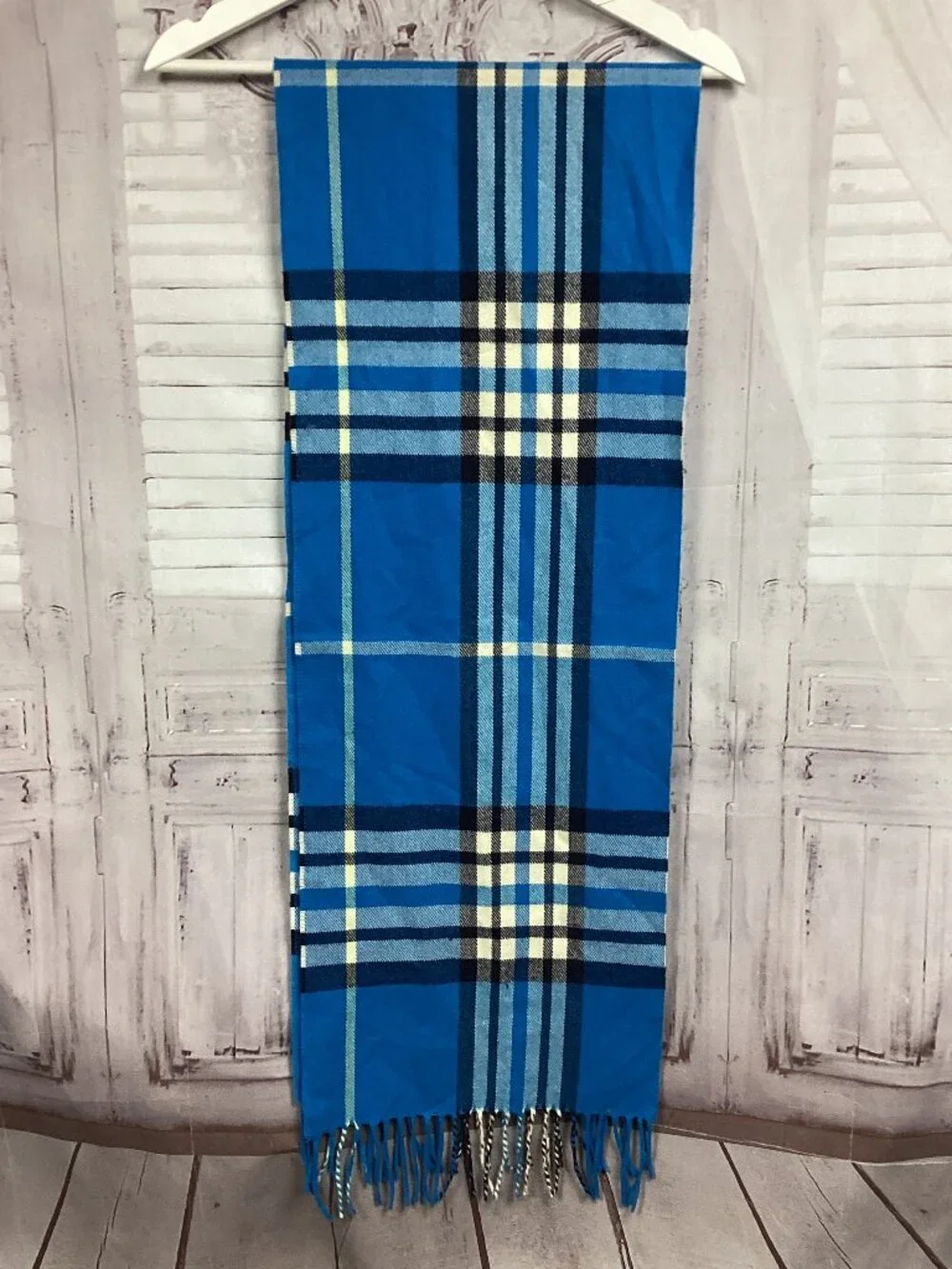 Cashmere Scarf Plaid Tartan Print Blue
